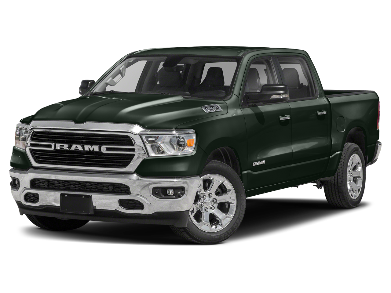 2019 RAM 1500 Big Horn/Lone Star Crew Cab 4x4 6'4' Box in Black Forest Green Pearlcoat — front three-quarter view