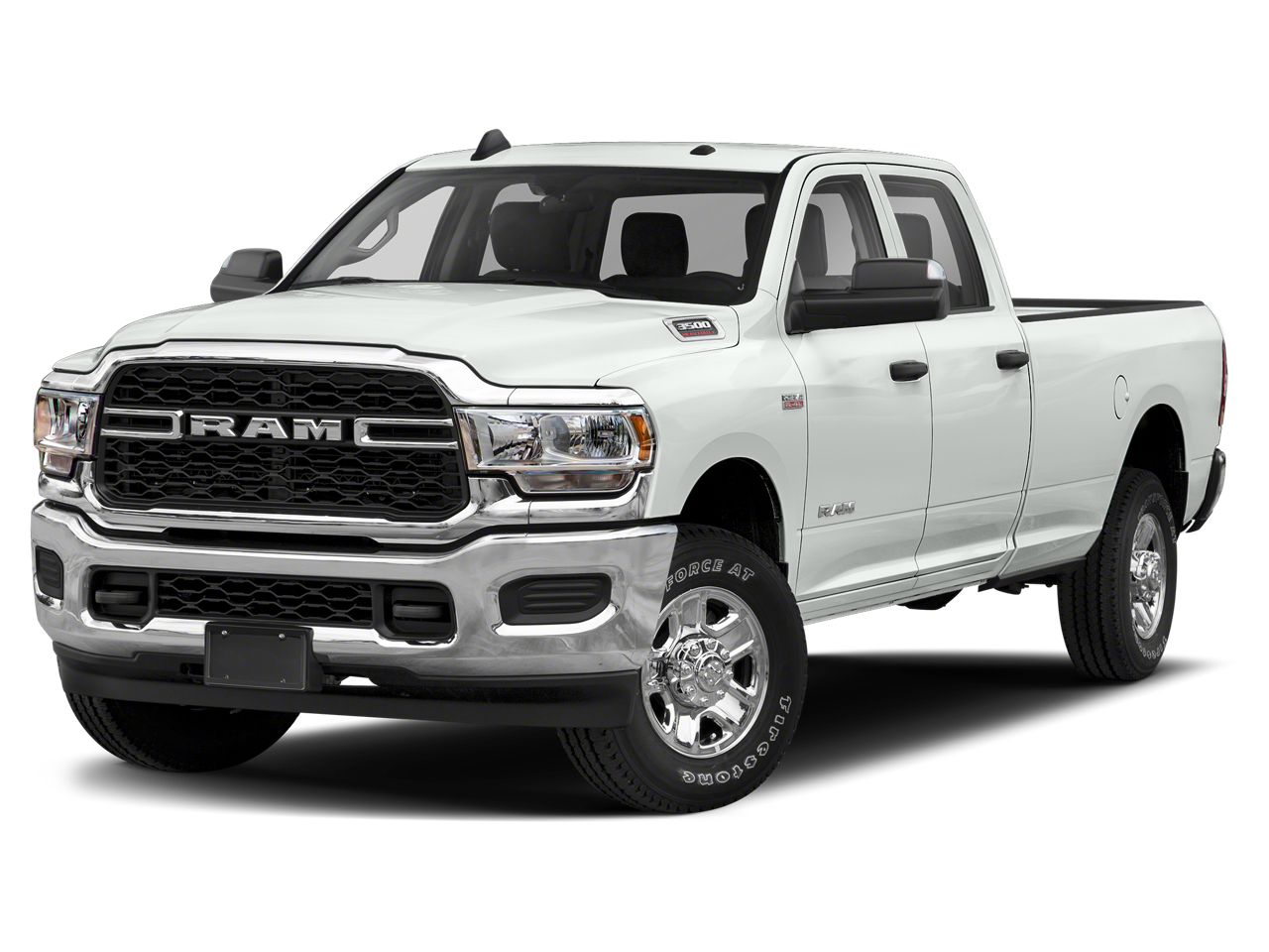 2019 RAM 3500 Tradesman Crew Cab 4x4 8' Box in Bright White Clearcoat — front three-quarter view