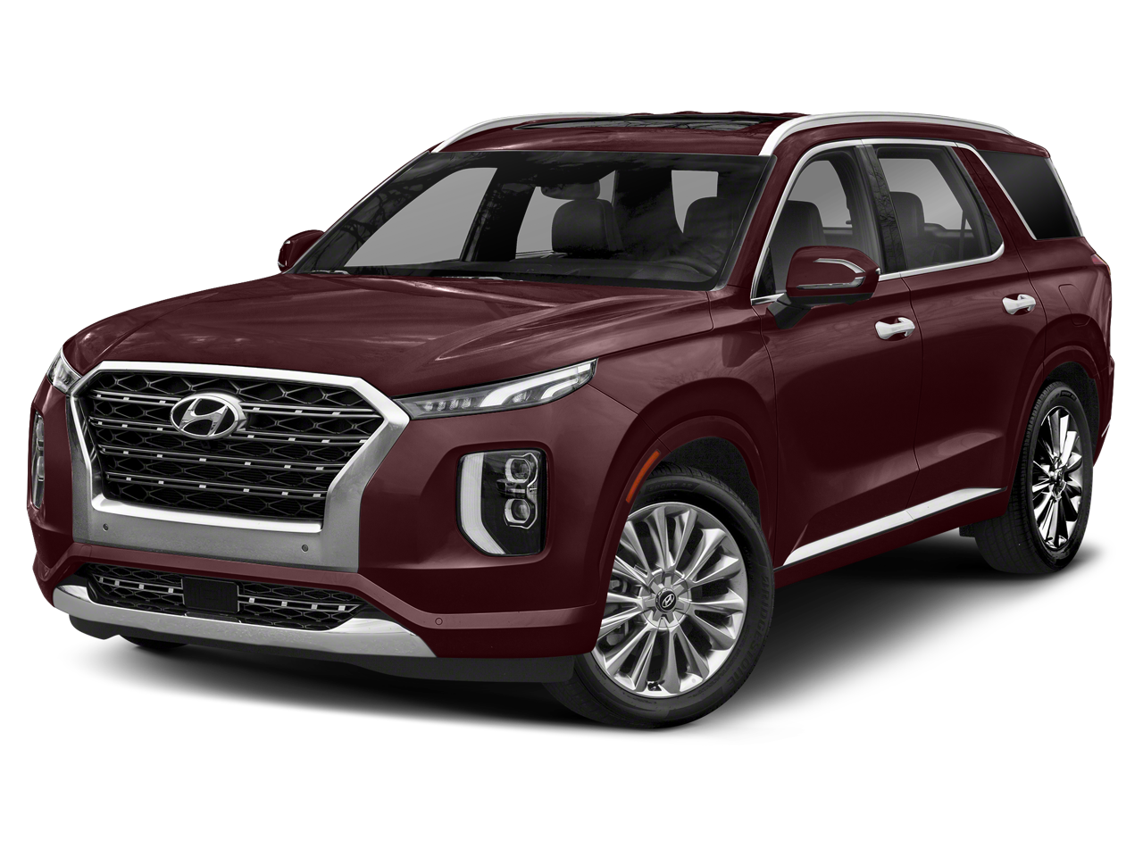 2020 Hyundai Palisade Limited in Sierra Burgundy — front three-quarter view
