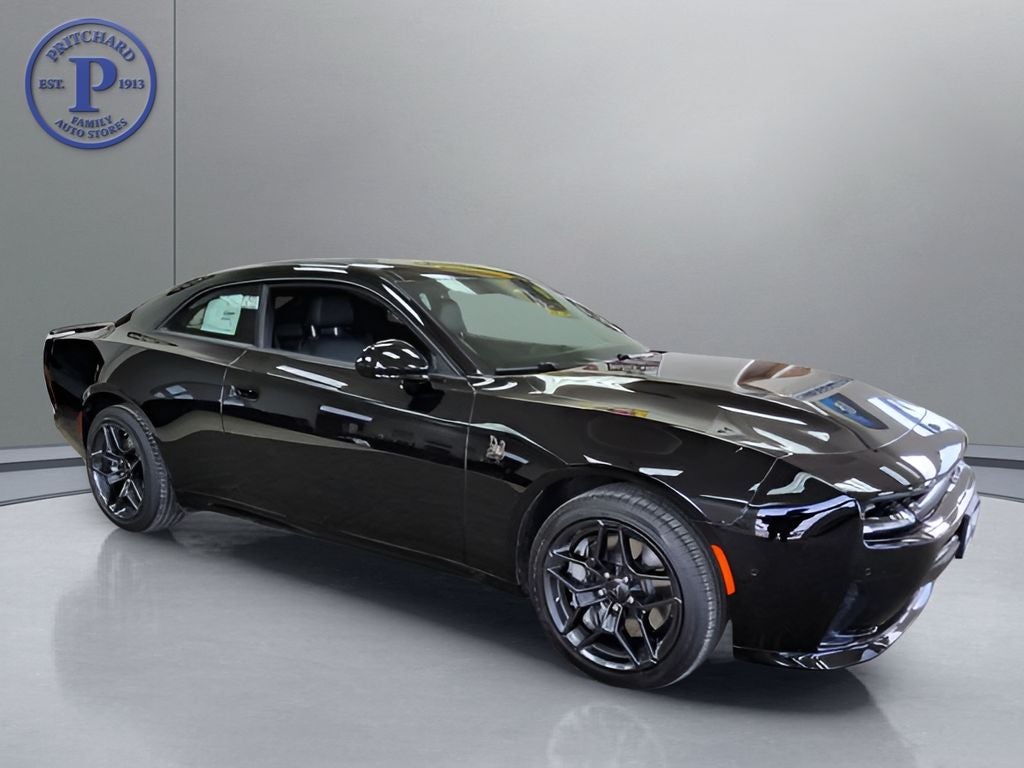 2026 Dodge Charger CHARGER SCAT PACK 2-DOOR AWD in Diamond Black Crystal Pearlcoat — front three-quarter view