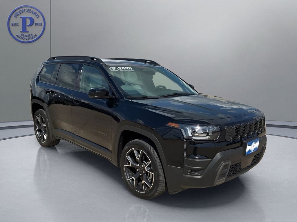 2026 Jeep Cherokee CHEROKEE OVERLAND 4X4 in Diamond Black Crystal Pearl-Coat Exterior Paint — front three-quarter view